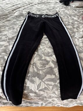 Juicy Couture Black Velour Leggings with White Side Stripes